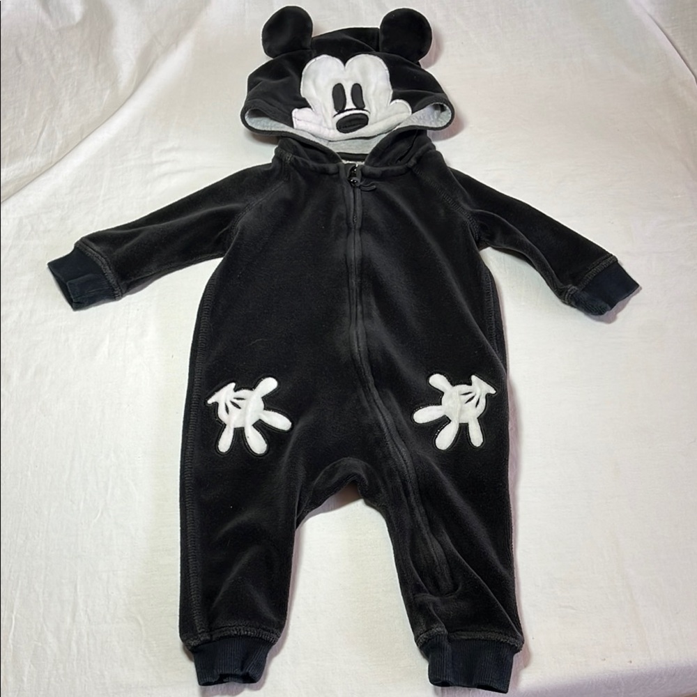 Disney Black Mickey Mouse Hooded Baby Footie